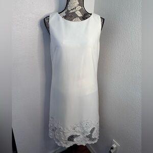 Eliza J Sheath Dress with floral lace trim in all white- Size 12
